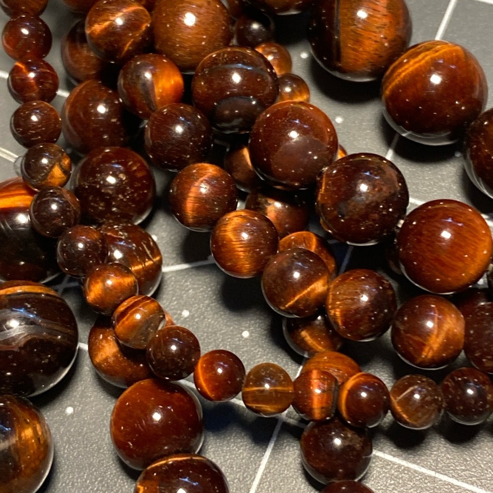 Set Natural Red Tiger Eye Stone Beads 10/8/6/4mm - Picture 2 of 3